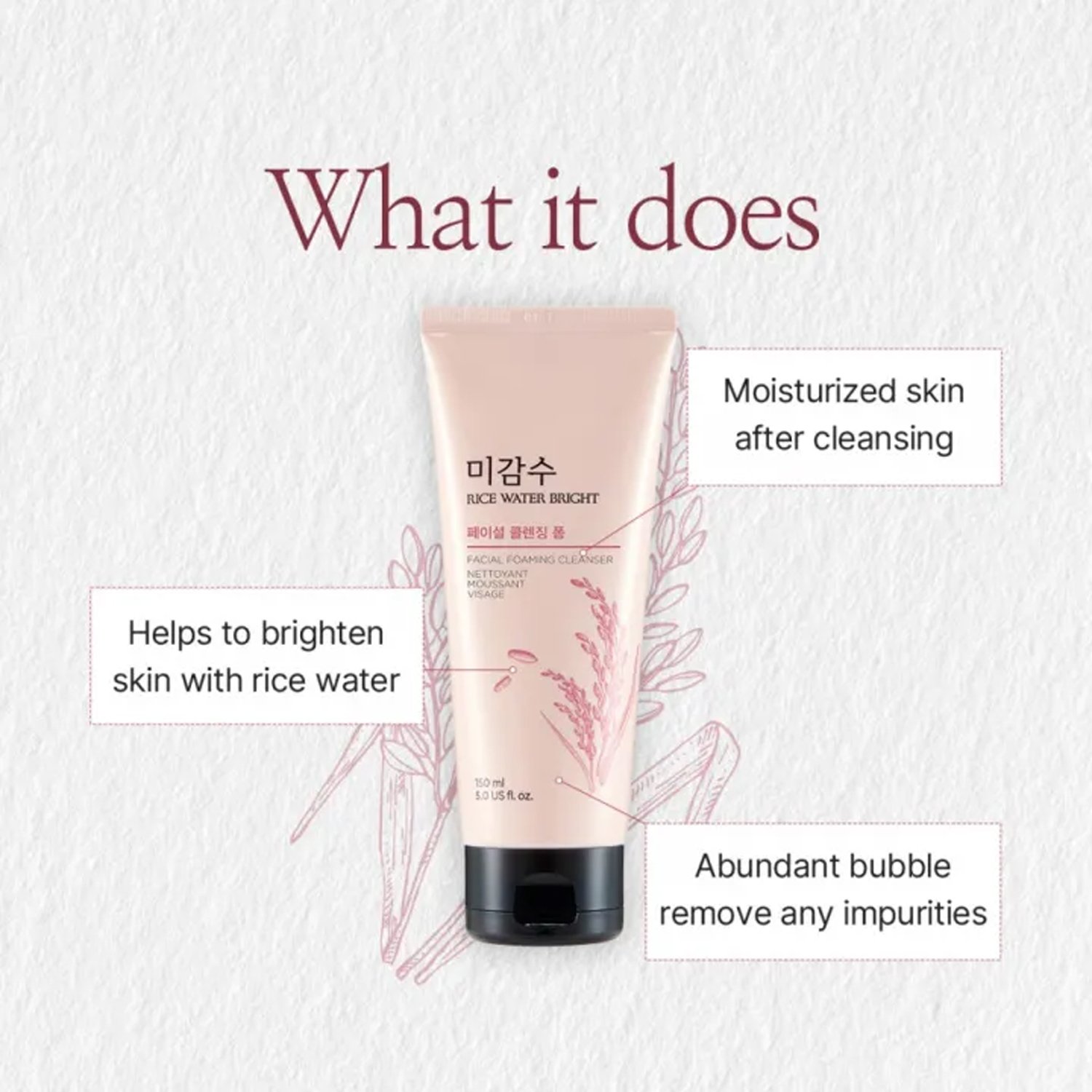 The Face Shop Rice Water Bright Facial Foaming Cleanser - 150ml - Image 2