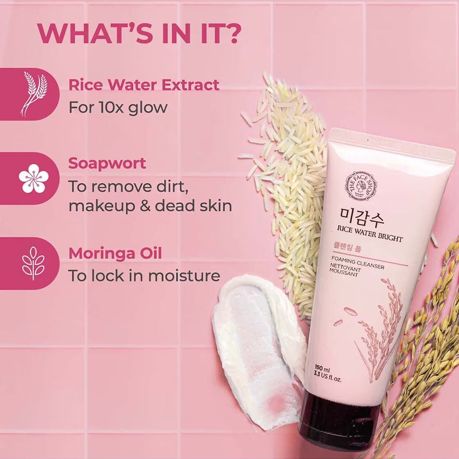 The Face Shop Rice Water Bright Facial Foaming Cleanser - 150ml - Image 4