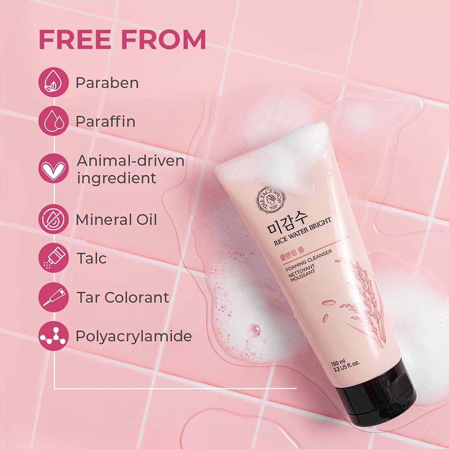 The Face Shop Rice Water Bright Facial Foaming Cleanser - 150ml - Image 5