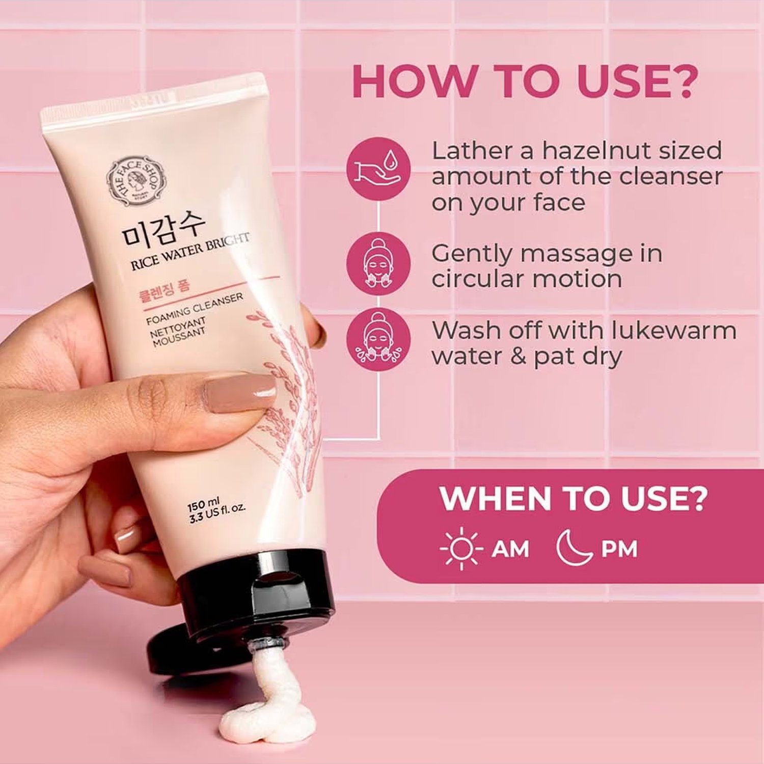 The Face Shop Rice Water Bright Facial Foaming Cleanser - 150ml - Image 6